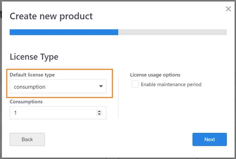 In order to configure consumption licensing in your application, select “Consumption” as the license type, and specify the counter tied to the generated license.